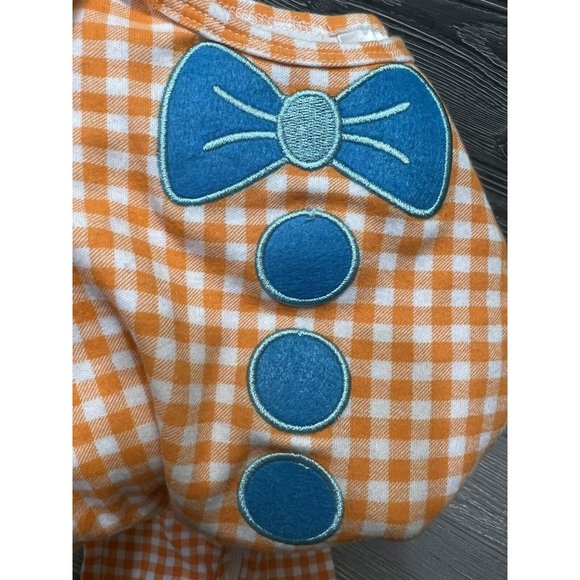 Orange Gingham One Piece Creeper Size 6 Months Faux Bow Tie & Buttons Zipper - Picture 2 of 5